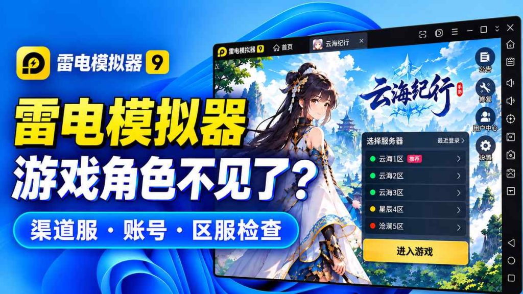 雷电模拟器游戏角色不见了的渠道账号与区服排查