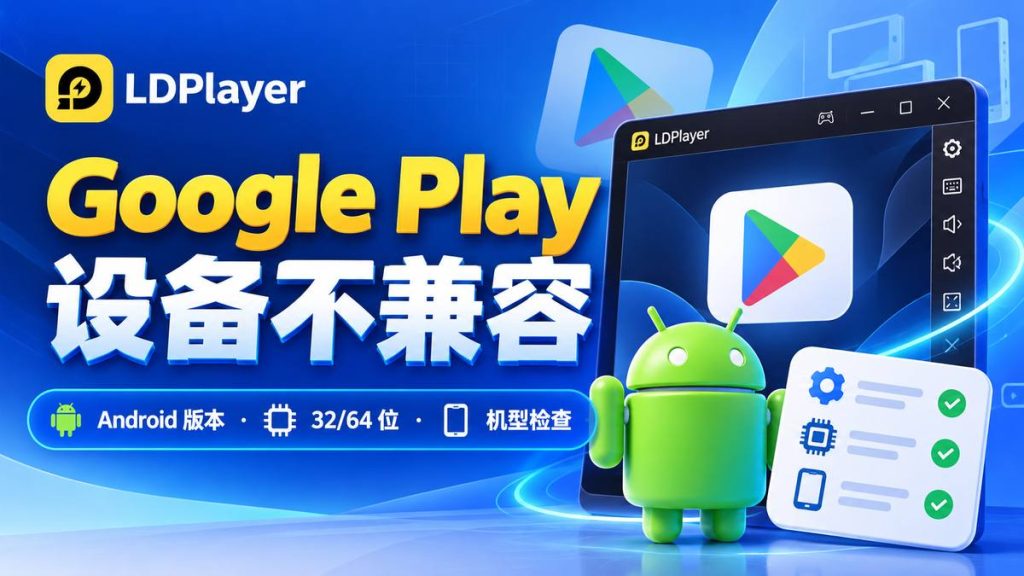 雷电模拟器 Google Play 设备不兼容的 Android 版本、32/64 位和机型检查教程封面