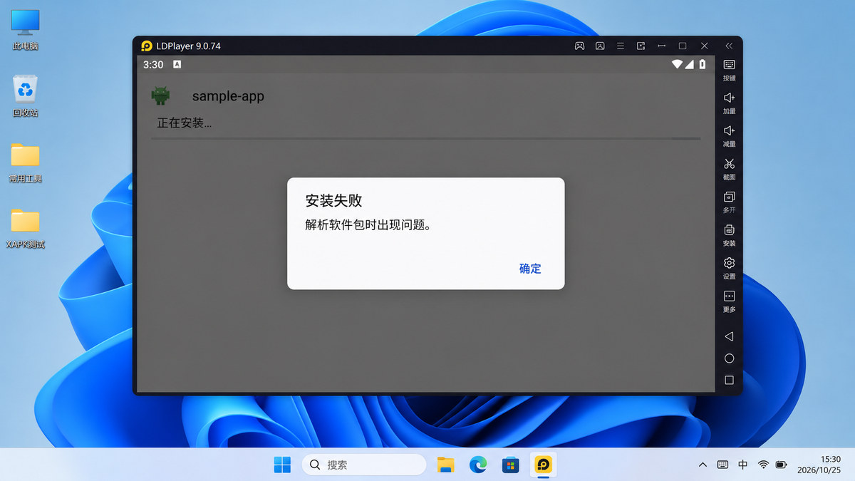 雷电模拟器 XAPK 安装结果和安装提示界面